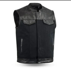 First mfg co 49/51 Vest Motorcycle Leather Canvas Vest